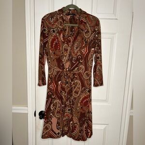 Tommy Hilfiger Brown Red Sheath Dress with Notched Collar